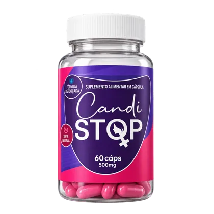 Pote de CandiStop, suplemento alimentar com 60 cápsulas de 500 mg